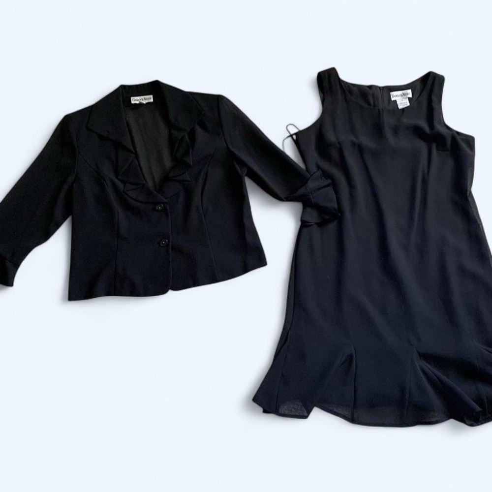 Two piece - Black sheer midi Dress w/ruffle hem and sheer Jacket